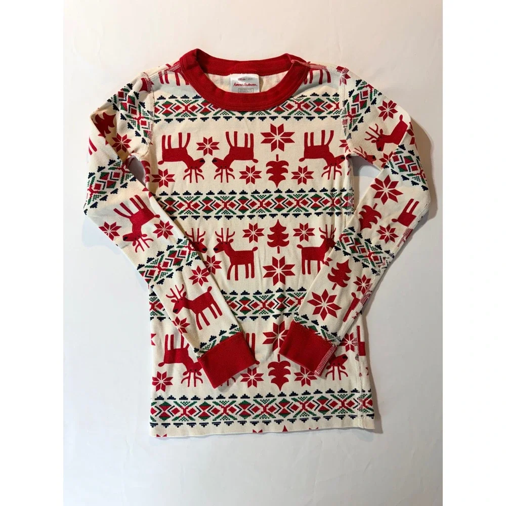 Hanna Andersson Kids US 8 Organic Cotton Christmas Fair Isle Reindeer PJ Top